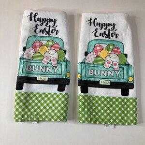 2 T Fal Happy Easter Bunny Hop Kitchen Towels‎ Farm Truck Easter Eggs 17 x 24